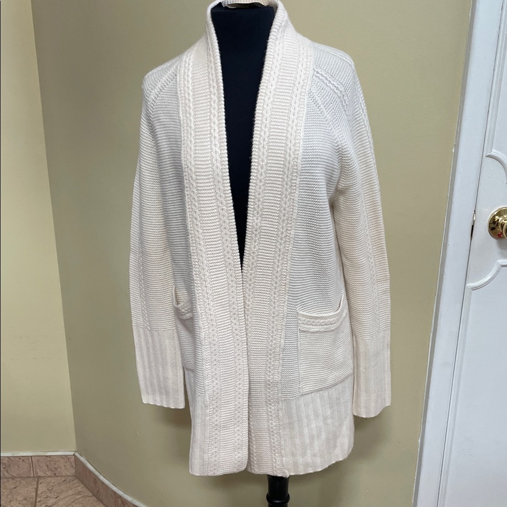 NWT Kinross cashmere Elegant Cream Open Front Cardigan thick knit size M
